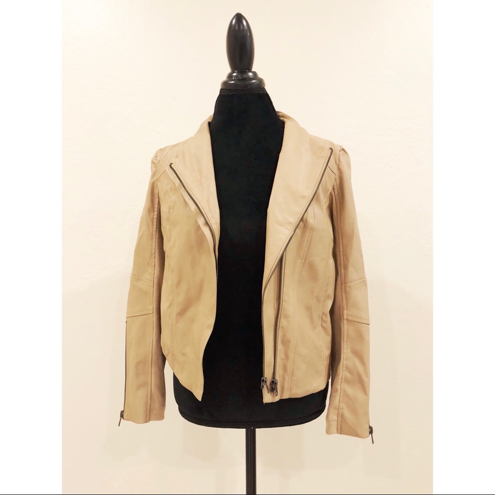 Brand New Olivaceous Tan Faux Leather Jacket